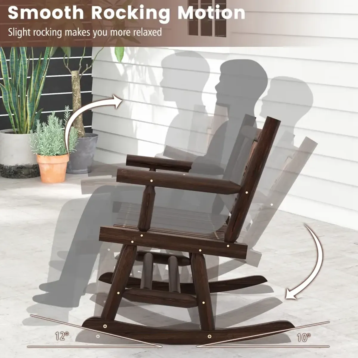 Patio Rocking Bench Double Rocker Chair with Ergonomic Seat 2-Person Loveseat