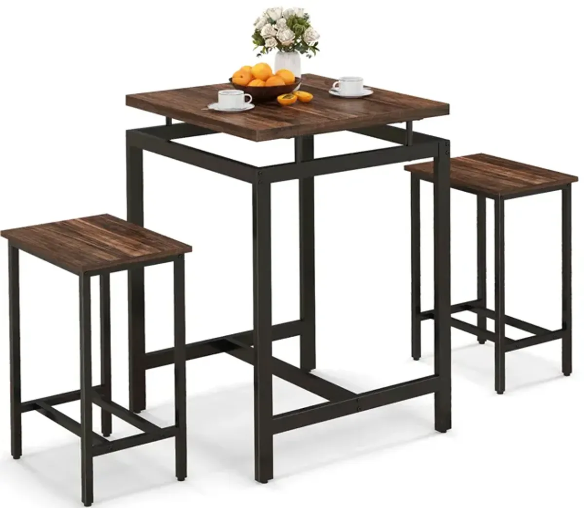 3 Pieces Pub Dining Table Set with Floating Tabletop and Footrest