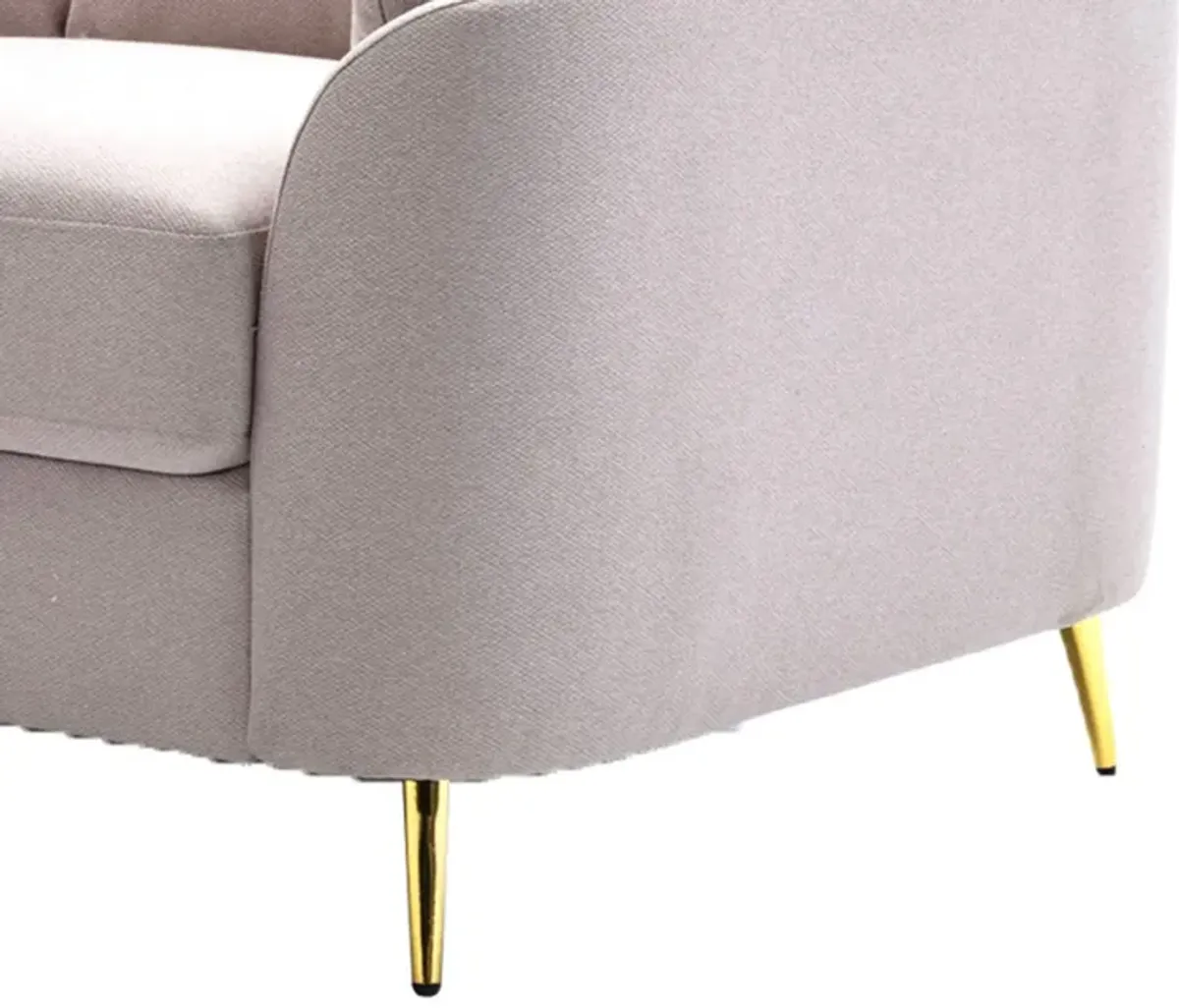 Jace 60 Inch Loveseat, Beige Polyester, Gold Metal Legs, Loose Pillow Back - Benzara