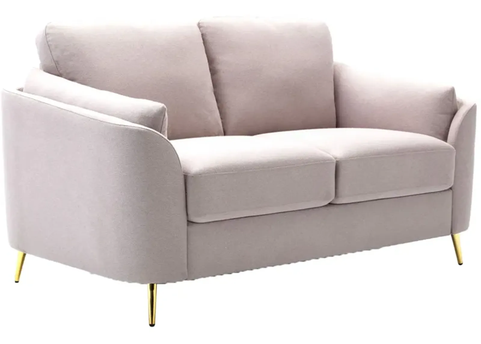 Jace 60 Inch Loveseat, Beige Polyester, Gold Metal Legs, Loose Pillow Back - Benzara