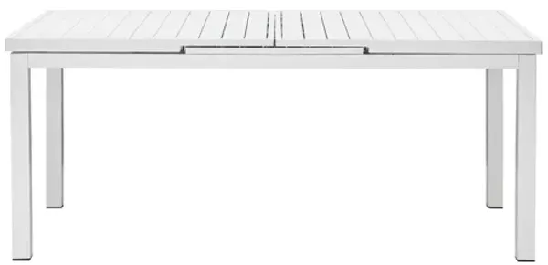 Meta 95 Inch Extendable Dining Table, White Aluminum Frame, Plank Top - Benzara
