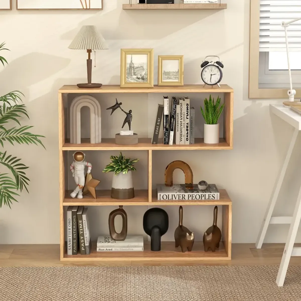 Concave Bookshelf 3-Shelf Open Bookcase with Anti-Toppling Device for Living Room Study Office