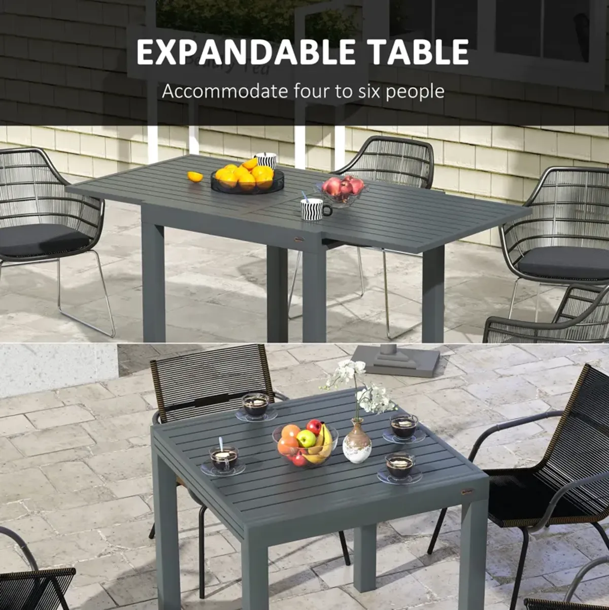 Extendable Patio Dining Table for 4-6 Outdoor Dining Table Gray