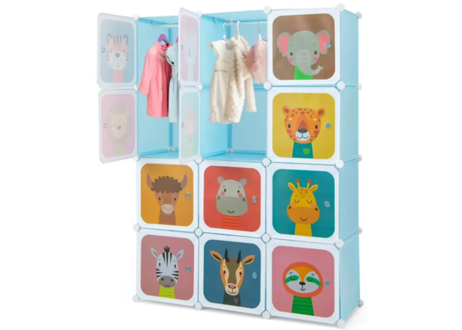 Hivvago 12 Cube Kids Wardrobe Closet with Hanging Section and Doors