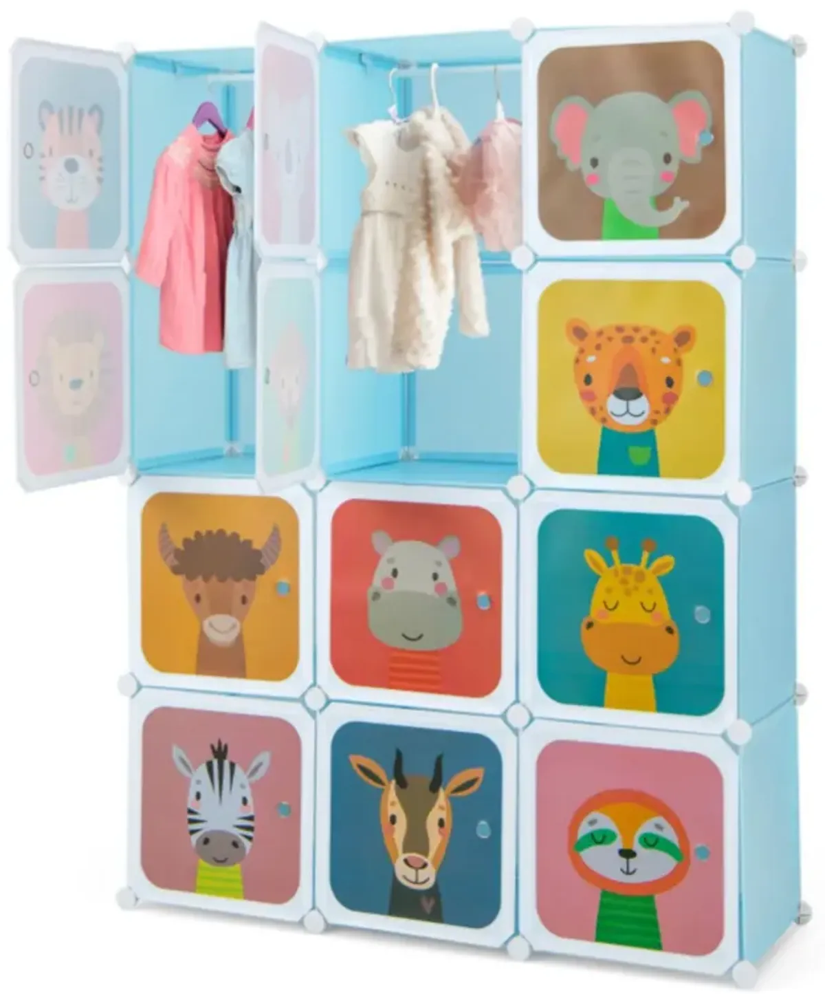 Hivvago 12 Cube Kids Wardrobe Closet with Hanging Section and Doors