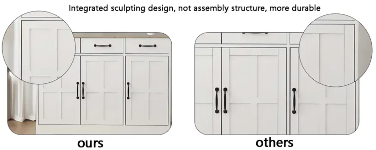 White Wood 55.91 in. Sideboard with Shaker Style Design Doors