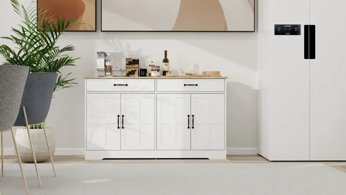 White Wood 55.91 in. Sideboard with Shaker Style Design Doors