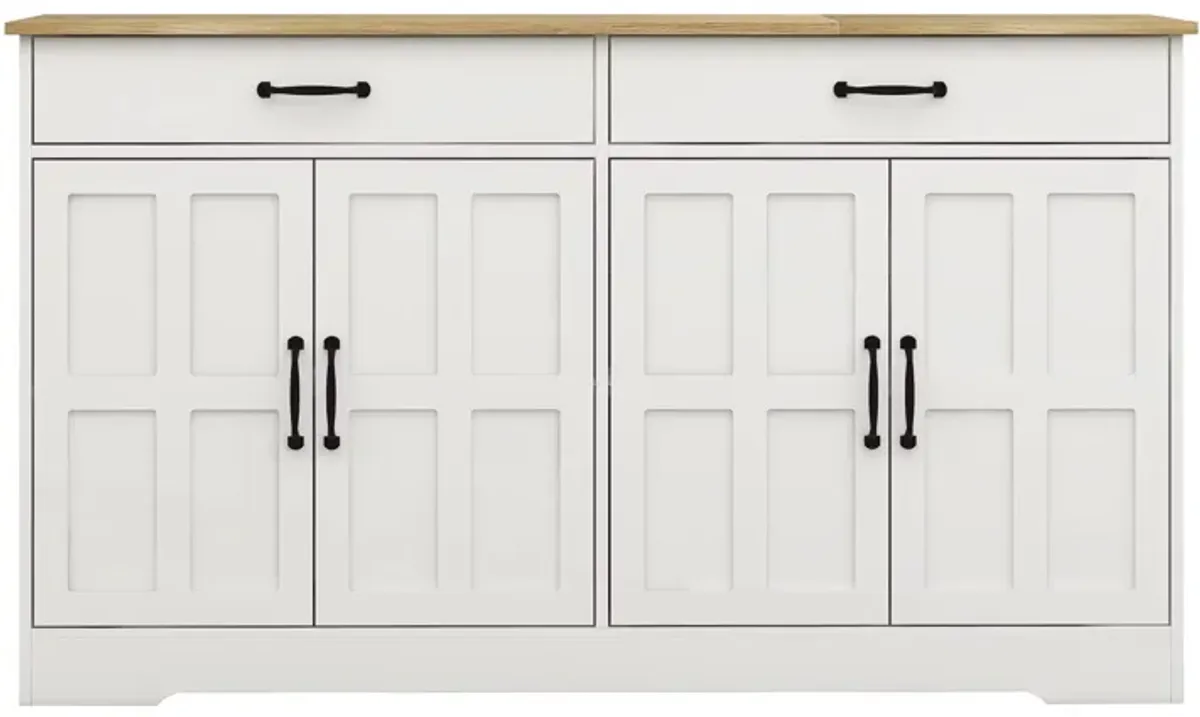 White Wood 55.91 in. Sideboard with Shaker Style Design Doors