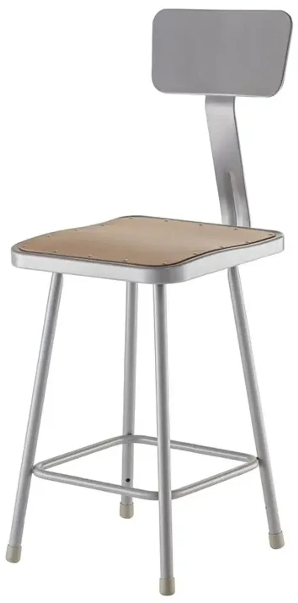 NPS® 24" Heavy Duty Square Seat Steel Stool With Backrest, Grey