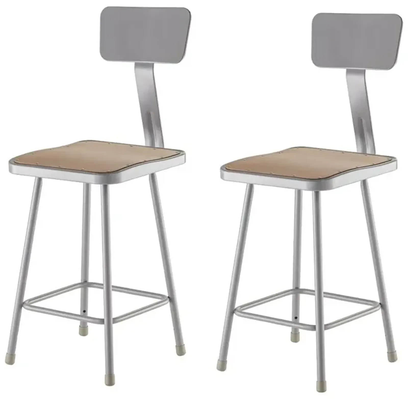 NPS® 24" Heavy Duty Square Seat Steel Stool With Backrest, Grey