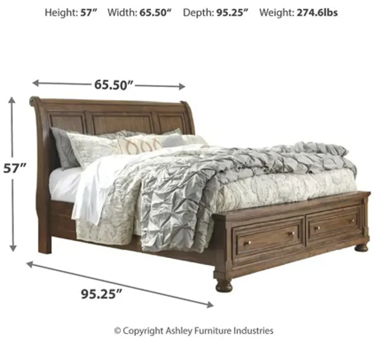 Flynnter Queen Sleigh Bed with 2 Storage Drawers