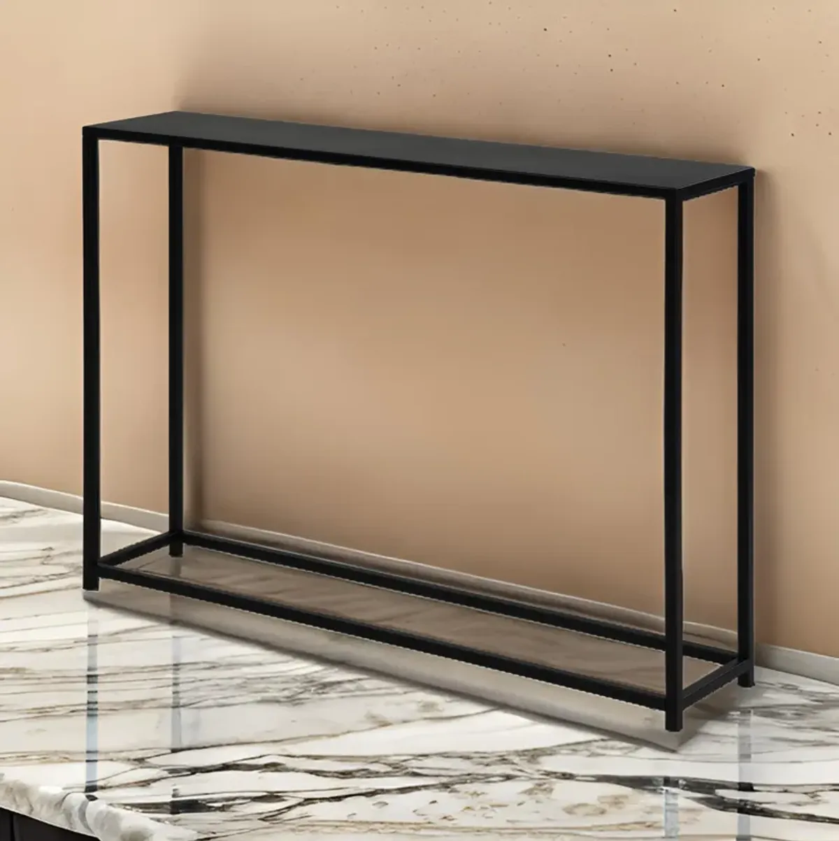 Eme 38 Inch Console Sofa Table, Rectangular Top, Modern Black Metal Frame - Benzara