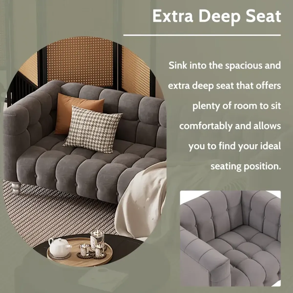 Modern 3-Piece Gray Sofa Set with Wood Legs