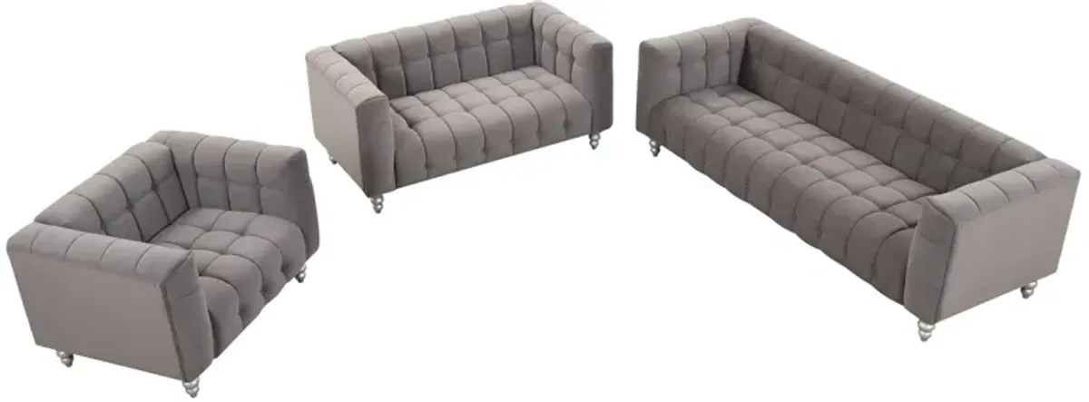 Modern 3-Piece Gray Sofa Set with Wood Legs