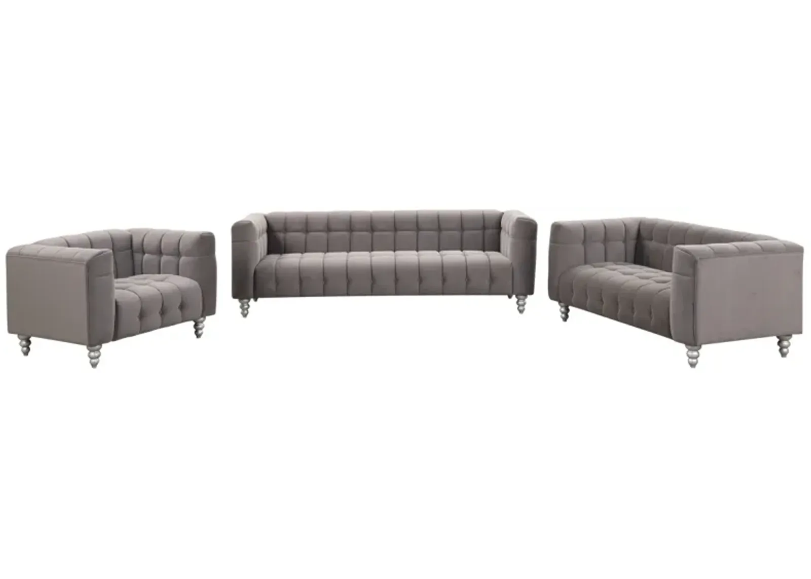 Modern 3-Piece Gray Sofa Set with Wood Legs