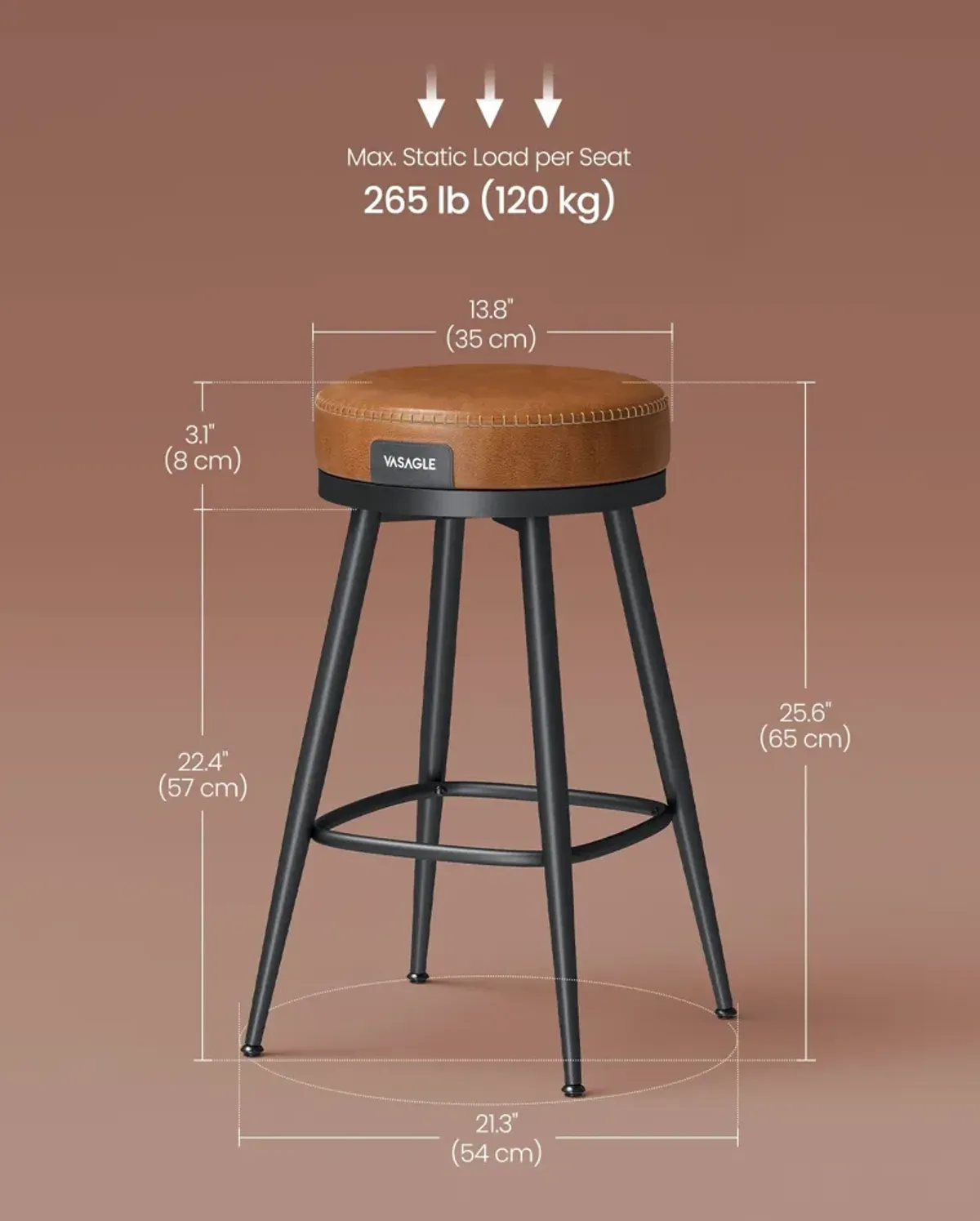 Bar Stools Set of 2, 25.6-Inch Tall