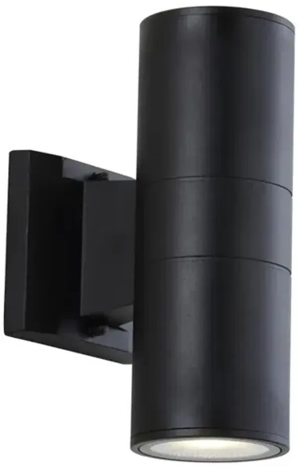 Duo 2-Light Modern Midcentury Cylinder Outdoor Metal/Glass Integrated LED Wall Sconce with Uplight