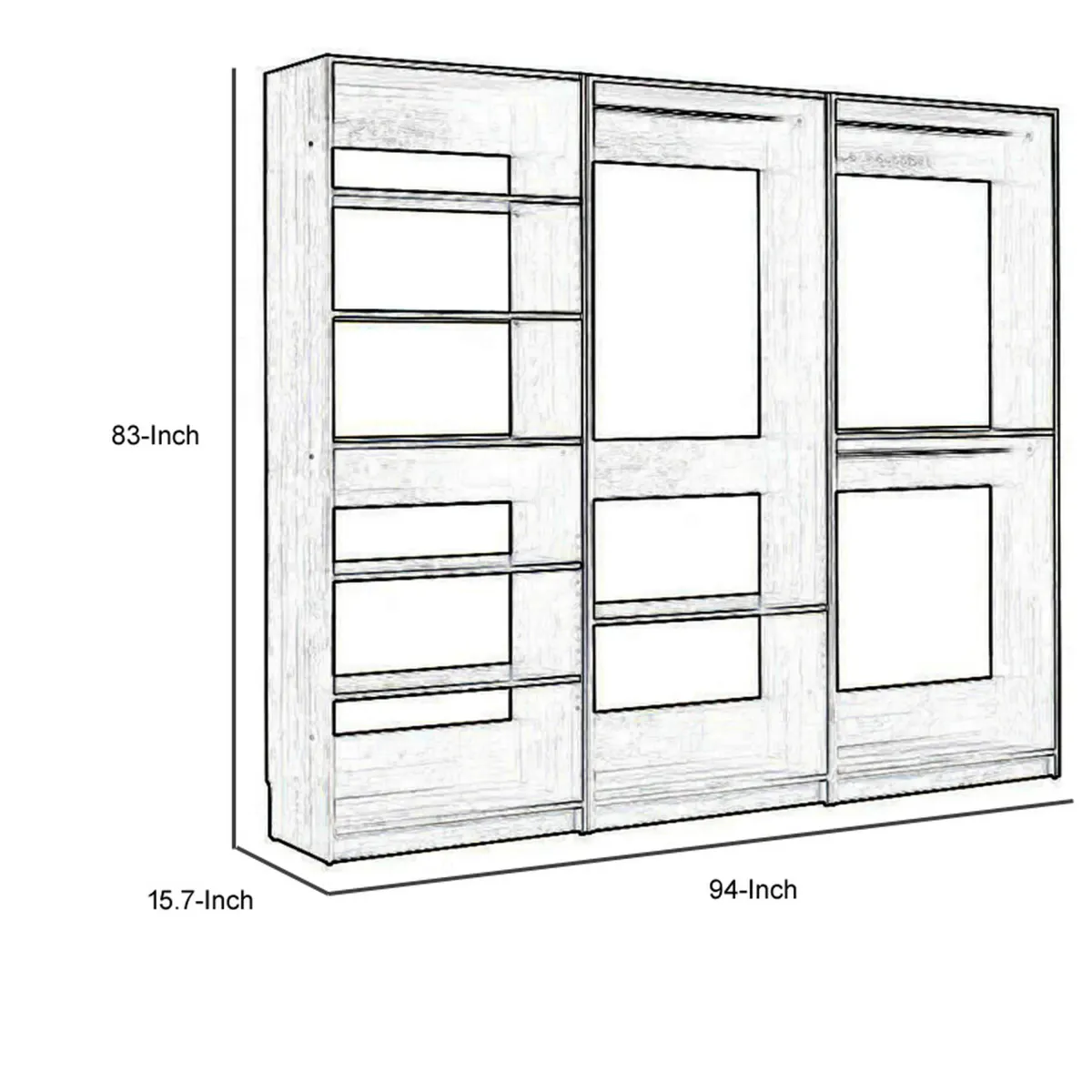 Dee Modular Closet System, 3 Clothing Racks, 6 Shelves in Oak Brown Wood - Benzara