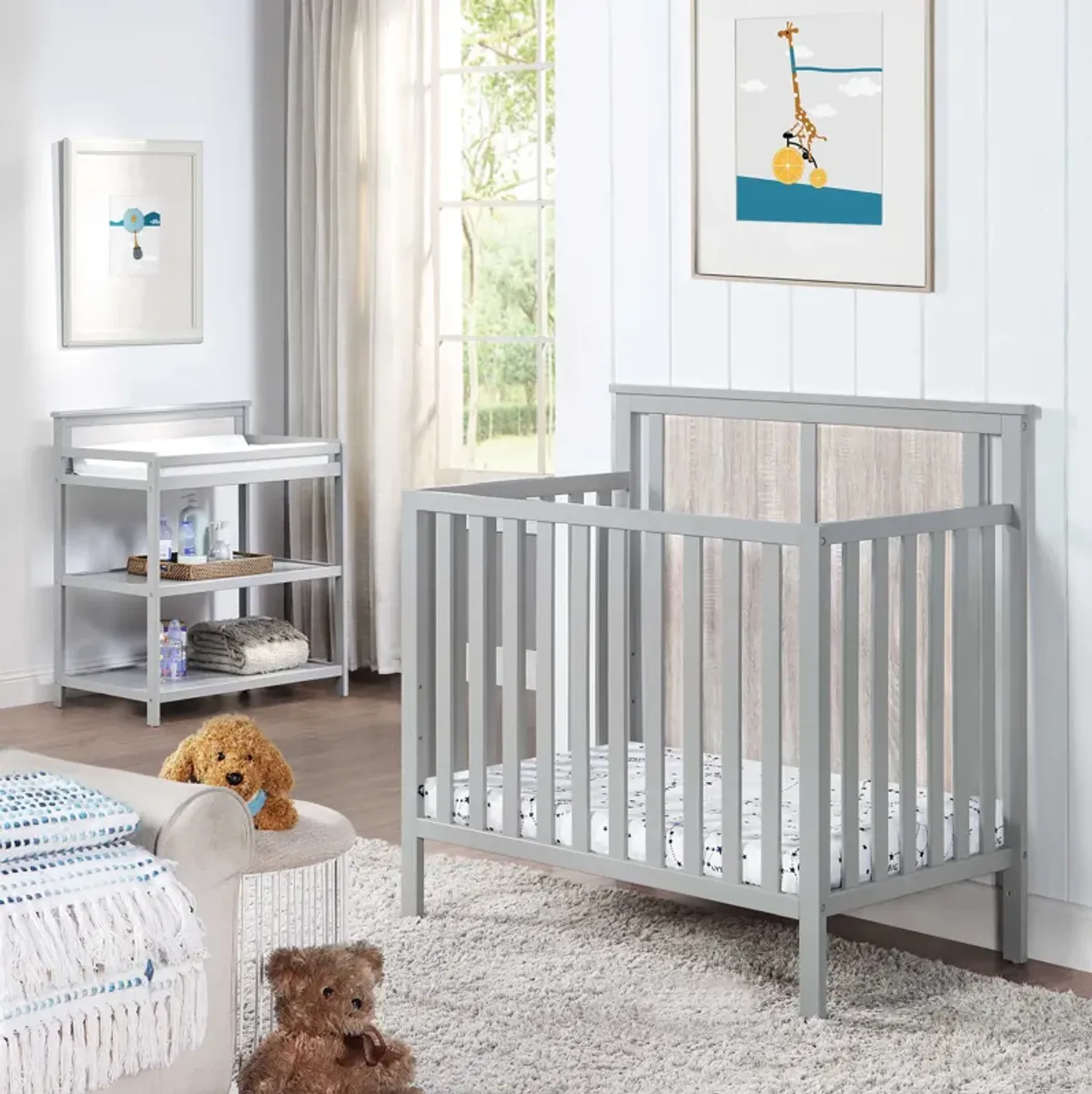 Suite Bebe Connelly Mini Crib Gray/Rockport Gray With Mattress Pad