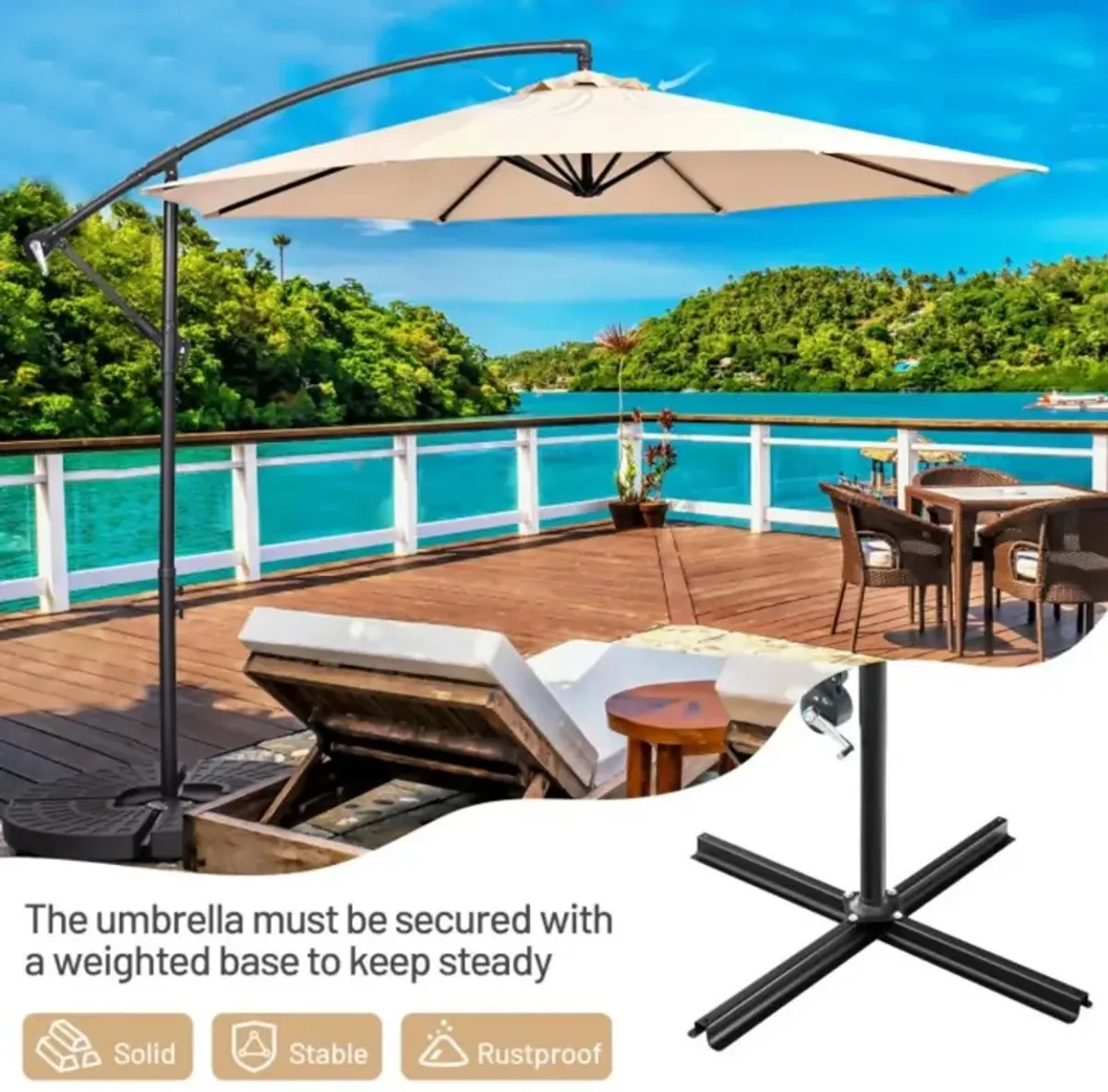 Hivvago 10 Feet Offset Umbrella with 8 Ribs Cantilever and Cross Base