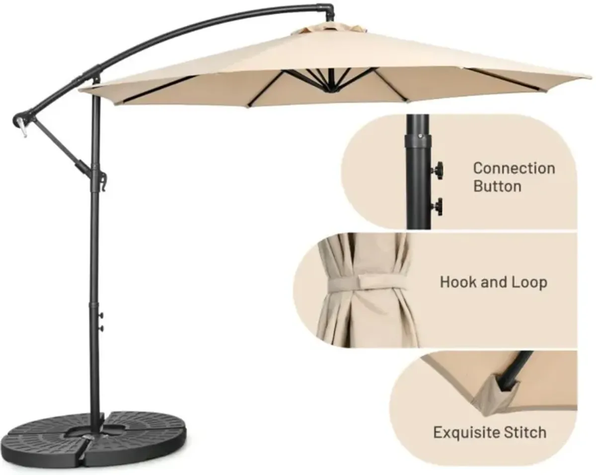 Hivvago 10 Feet Offset Umbrella with 8 Ribs Cantilever and Cross Base