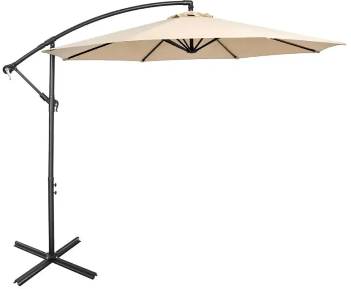 Hivvago 10 Feet Offset Umbrella with 8 Ribs Cantilever and Cross Base