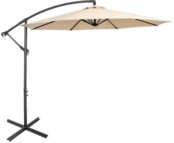 Hivvago 10 Feet Offset Umbrella with 8 Ribs Cantilever and Cross Base