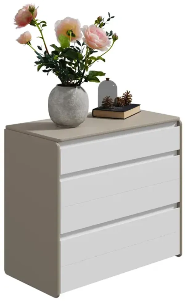 FUFU&GAGA Modern Nightstand with 3 Drawers, P2 MDF, Leather Drawers (31.5" W x 27.6" H x 15.7" D), White and Gray
