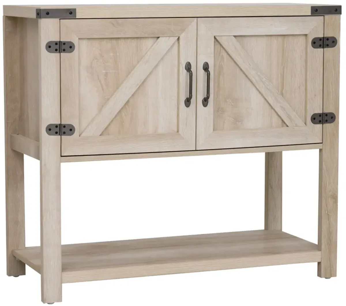 Oak Entryway Storage: 2-Door Freestanding Cabinet with Shelf