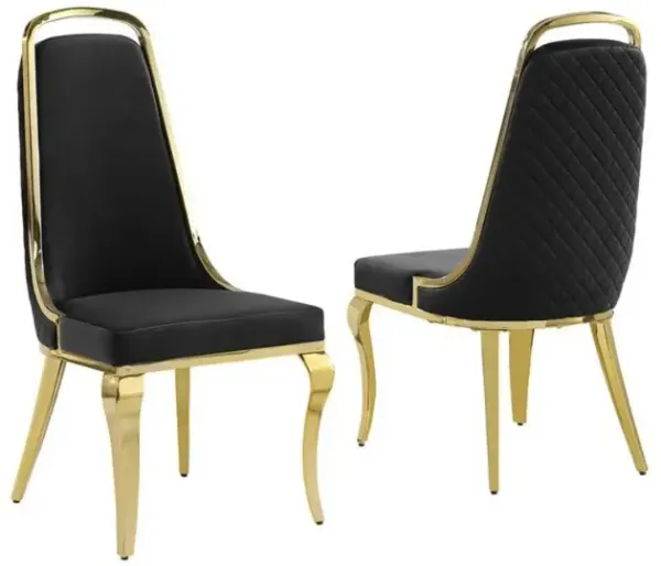 Best Quality Furniture Black Velvet High Back Chair With Gold Chrome Trim, Set Of 2