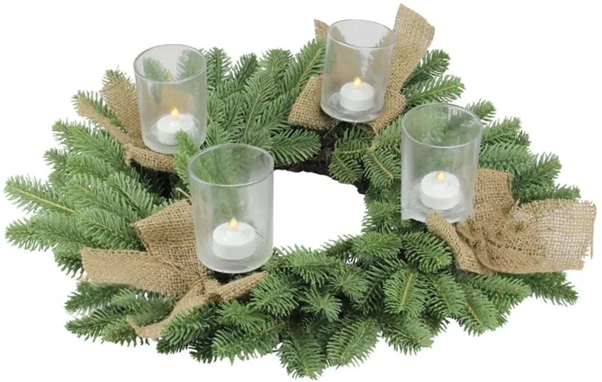 Green and Brown Pine Artificial Christmas Wreath with Candle Holder - 21-Inch  Unlit