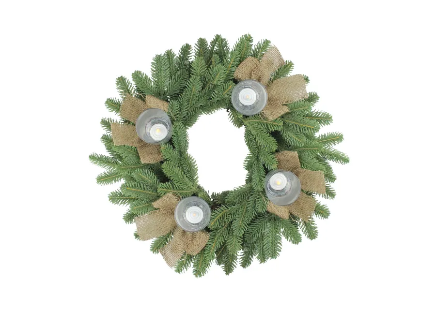 Green and Brown Pine Artificial Christmas Wreath with Candle Holder - 21-Inch  Unlit