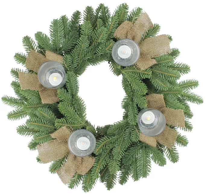 Green and Brown Pine Artificial Christmas Wreath with Candle Holder - 21-Inch  Unlit