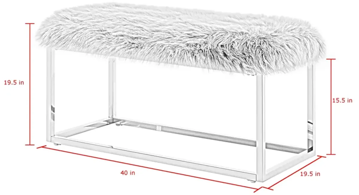 Inspired Home Willard Faux Fur Ottoman Bench