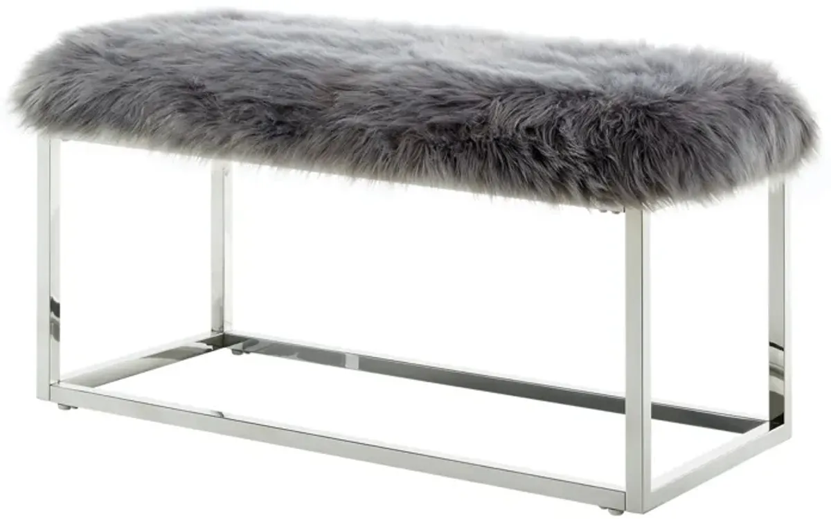 Inspired Home Willard Faux Fur Ottoman Bench