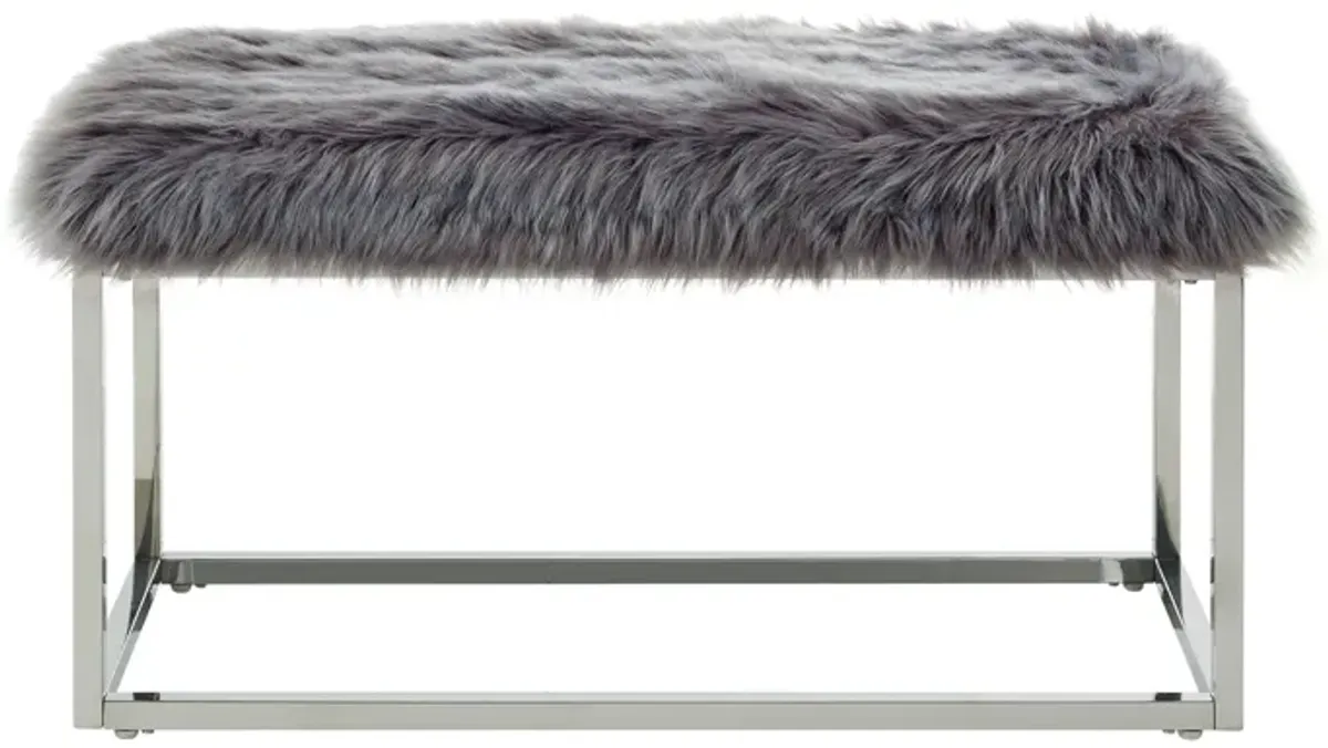 Inspired Home Willard Faux Fur Ottoman Bench