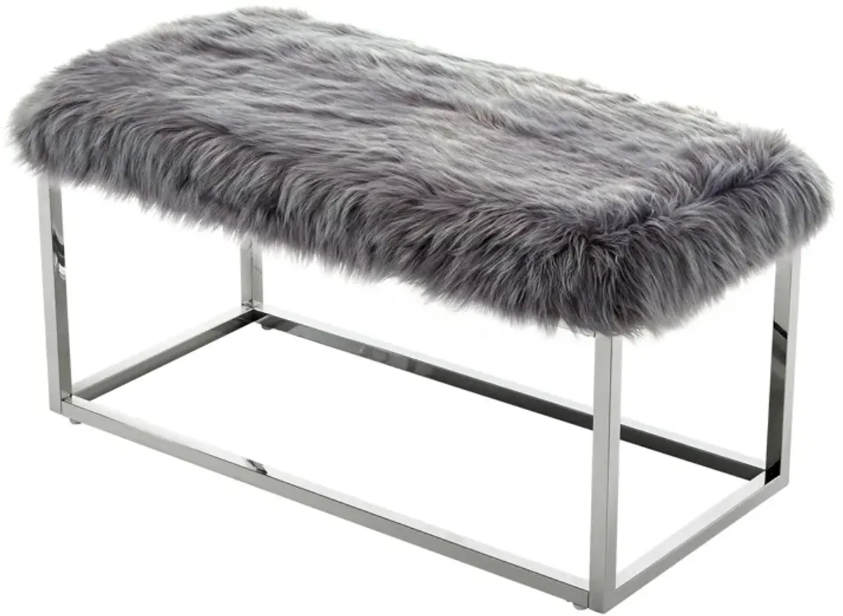 Inspired Home Willard Faux Fur Ottoman Bench