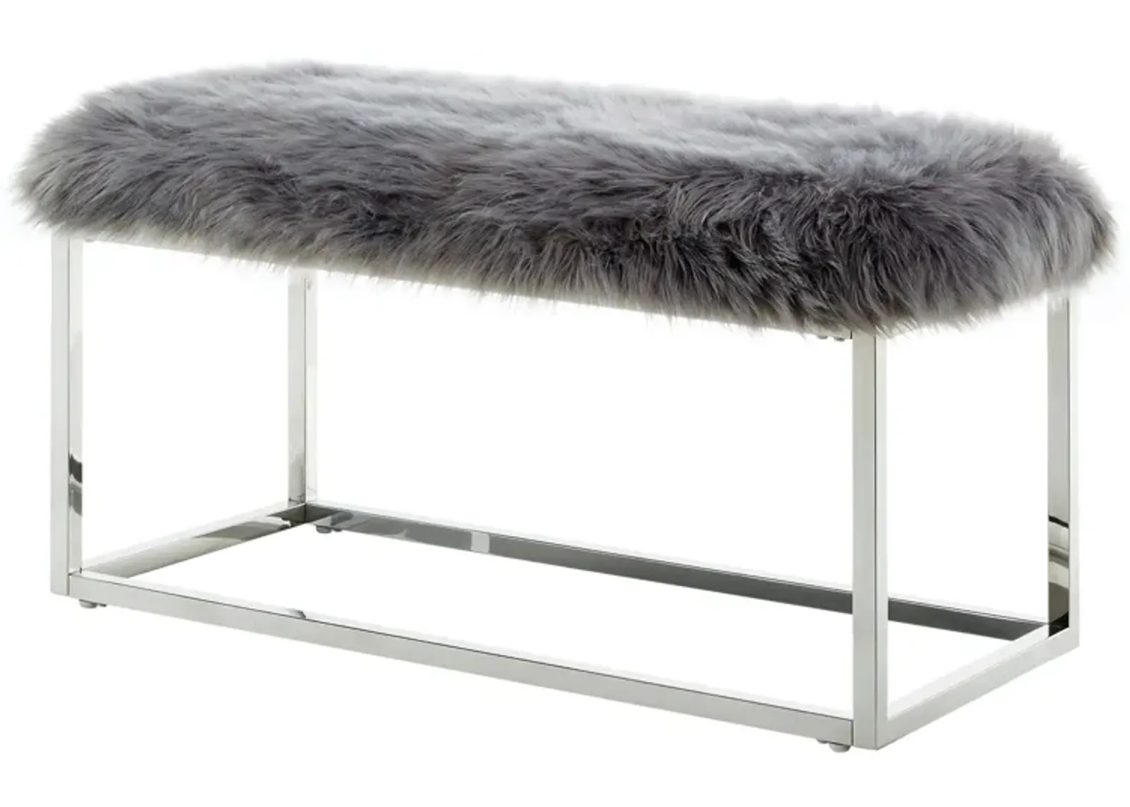 Inspired Home Willard Faux Fur Ottoman Bench