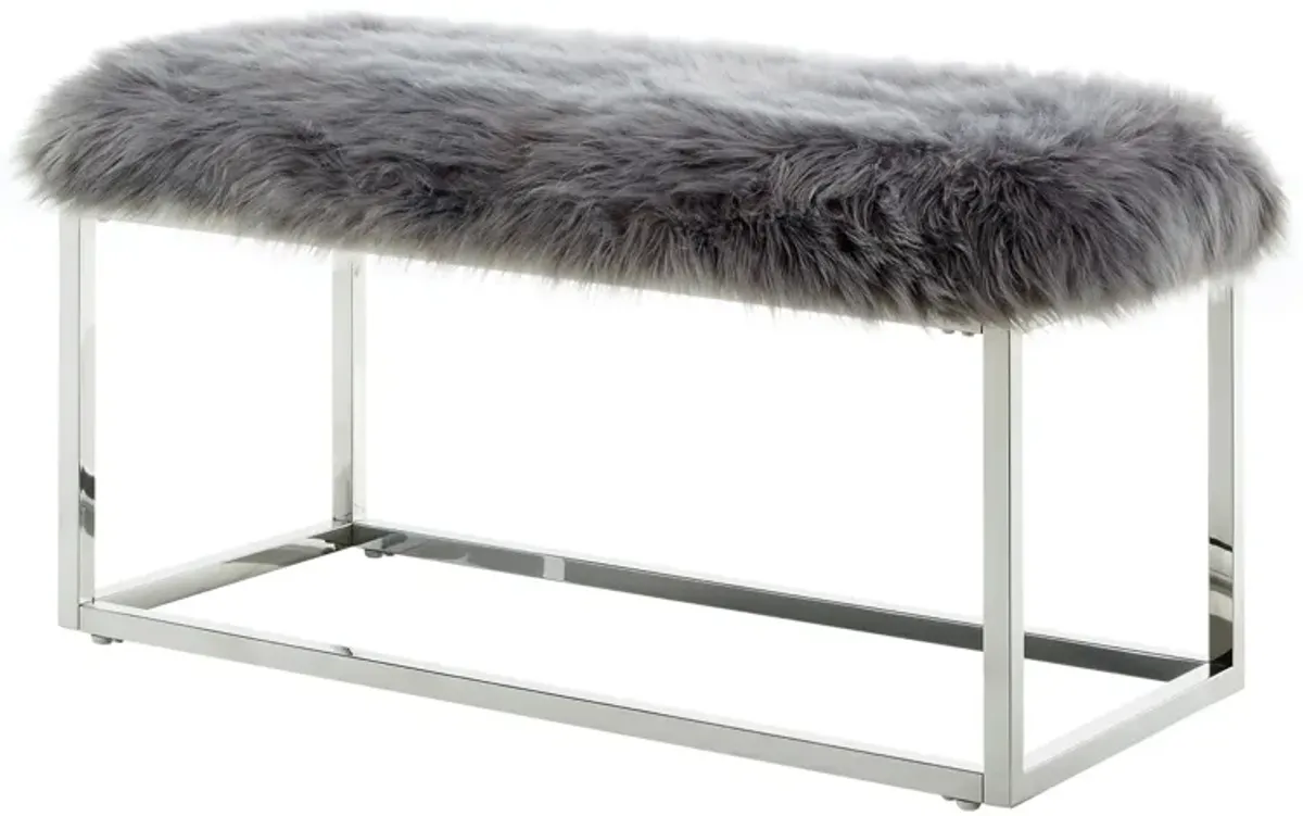 Inspired Home Willard Faux Fur Ottoman Bench