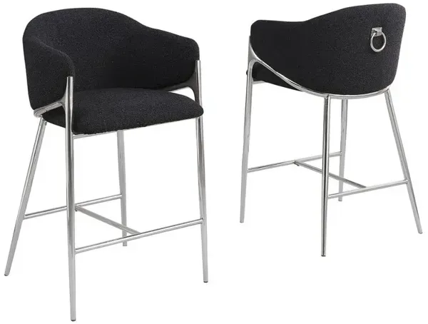 Best Quality Furniture Black Counterheight (26) In Boucle Fabric And Silver Chrome Base (Set Of 2)