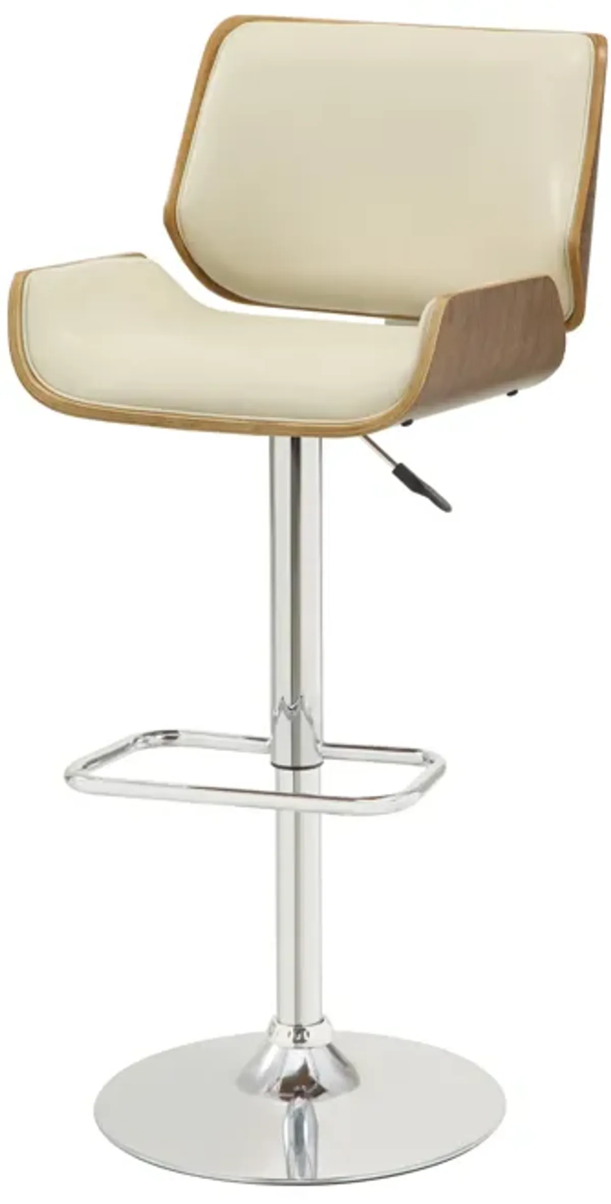 Contemporary Small Back Adjustable Bar Height Stool, Cream & Walnut Brown-Benzara