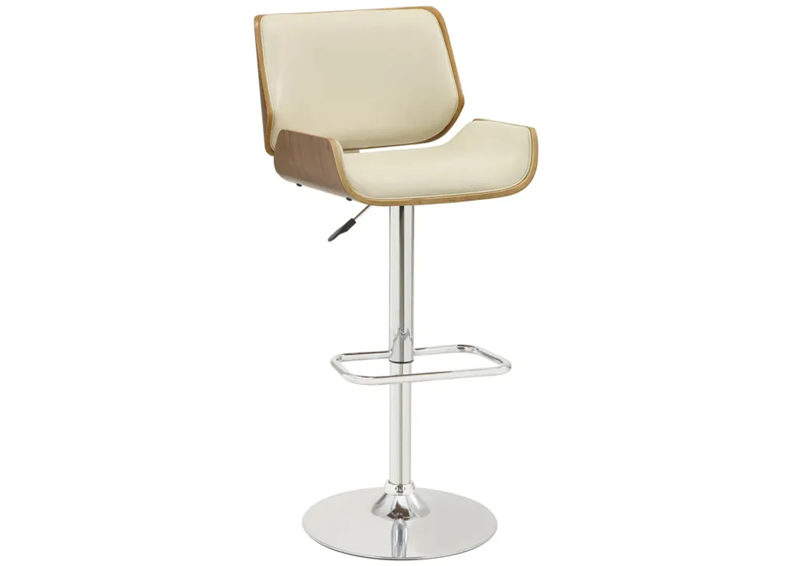 Contemporary Small Back Adjustable Bar Height Stool, Cream & Walnut Brown-Benzara