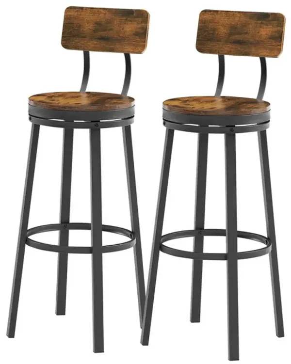 Swivel Bar Stool set of 2 with Backrest, Industrial Style, Metal Frame, 29.5'' High