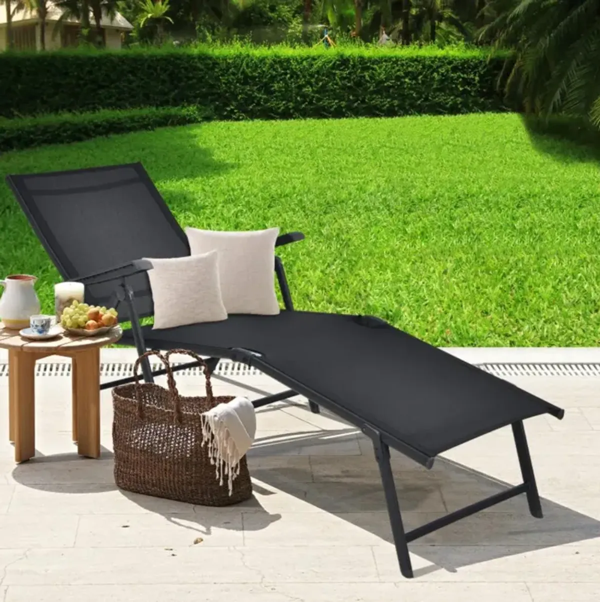 Hivvago Patio Foldable Chaise Lounge Chair with Backrest and Footrest