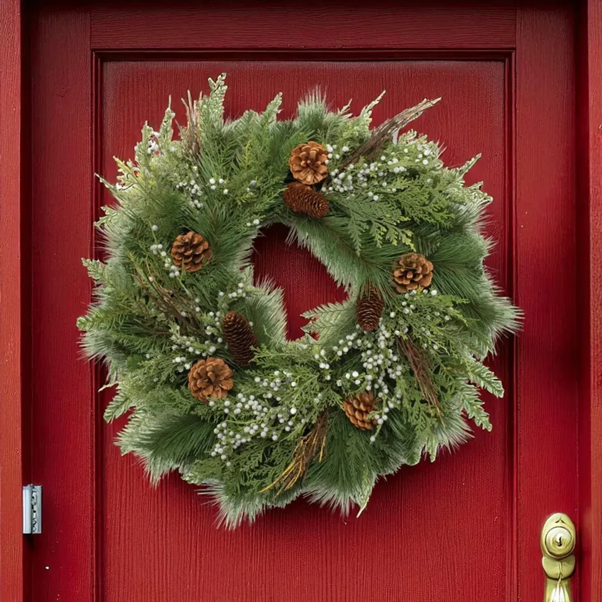 Mixed Pine, Juniper, and Pinecone Wreath – Winter Greenery Christmas Wreath for Front Door or Holiday Wall Décor