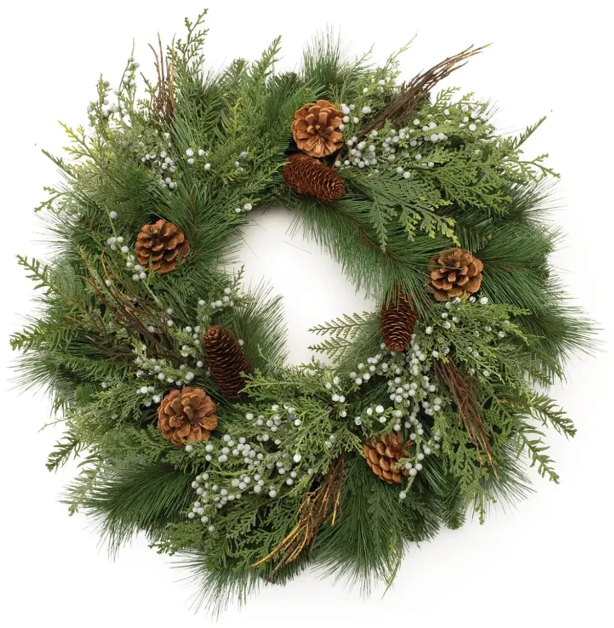 Mixed Pine, Juniper, and Pinecone Wreath – Winter Greenery Christmas Wreath for Front Door or Holiday Wall Décor