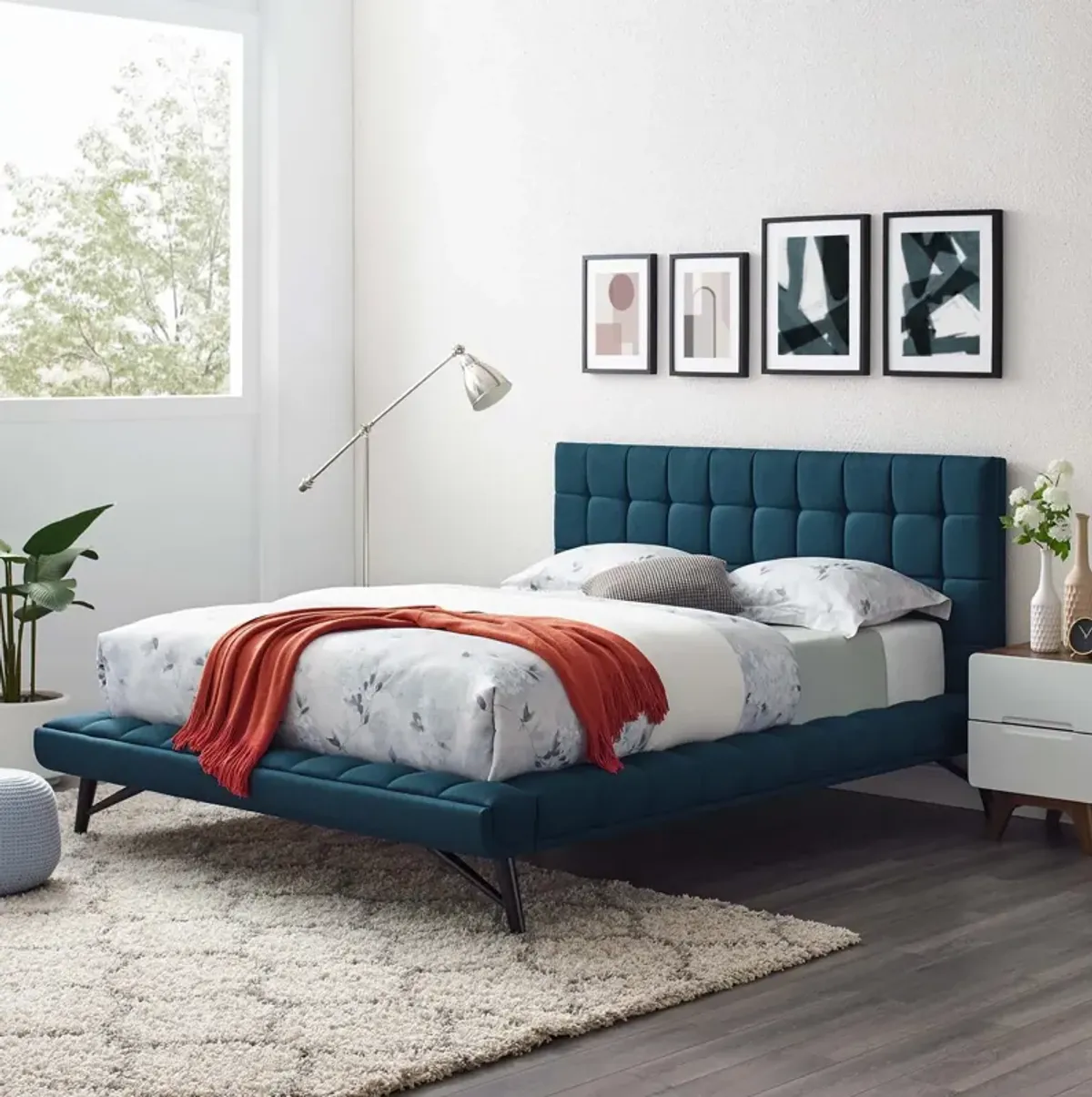 Modway - Julia Queen Biscuit Tufted Upholstered Fabric Platform Bed