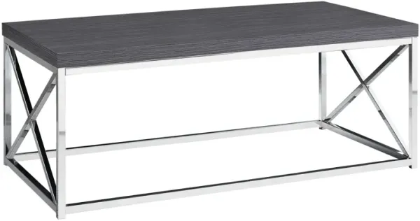 Monarch Specialties I 3225 Coffee Table, Accent, Cocktail, Rectangular, Living Room, 44"L, Metal, Laminate, Grey, Chrome, Contemporary, Modern