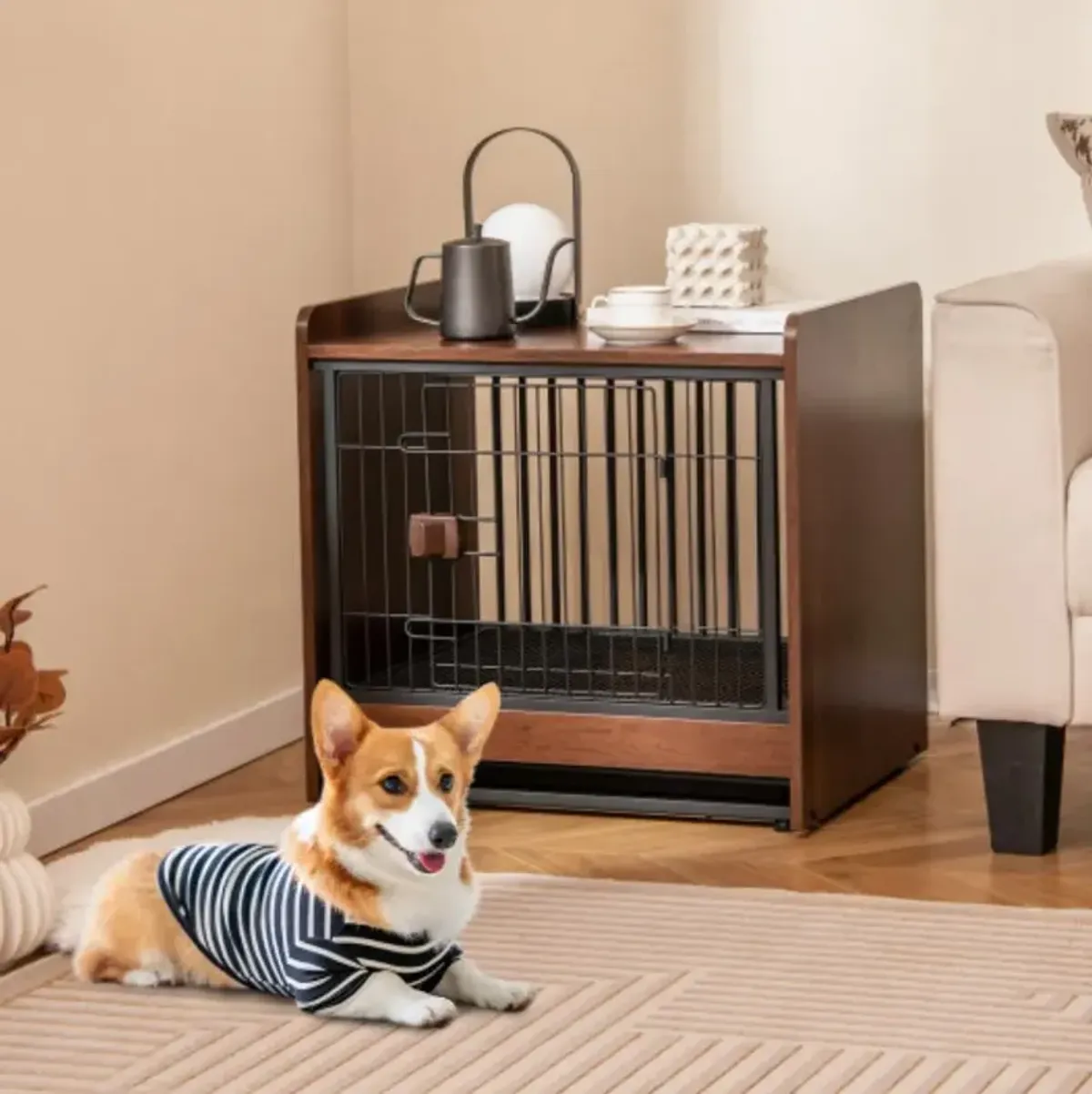 Indoor Dog Crate with Removable Tray and Lockable Door for Pets