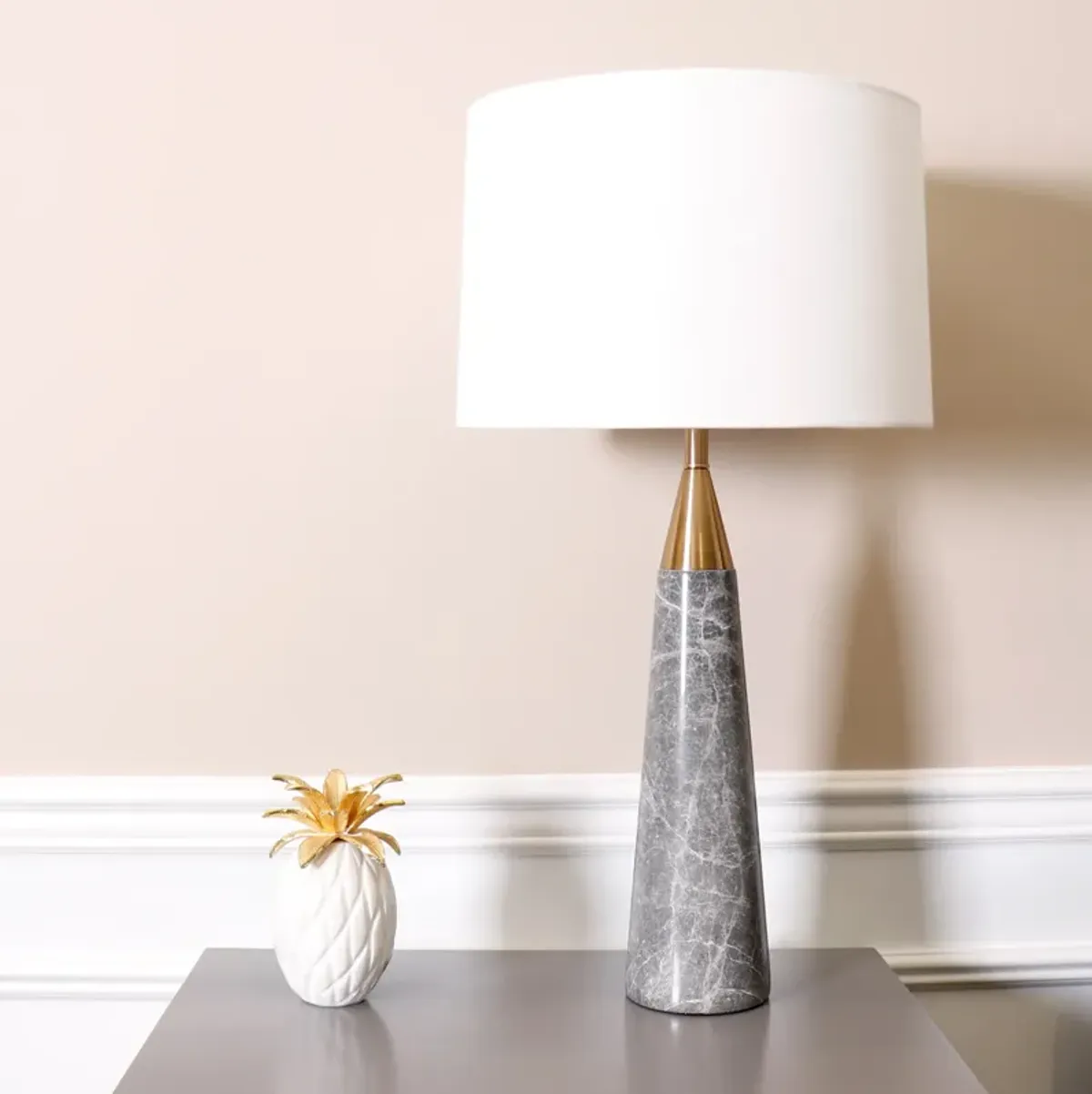 Pasargad Home Radiance Style Marble White/Gold Table Lamp, 28"H